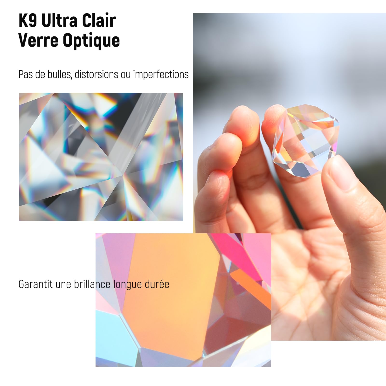 NEEWER Prisme Polyèdre Cristal K9 de 20mm, Cube en Verre Optique Couleur HD, Prisme à Dispersion RGB, Prisme Optique à Facette pour Photographie,Décoration,éducation Physique du Spectre Lumineux,CY004