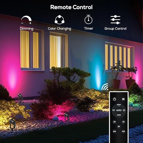 Miniatura 6 de SUNTHIN Iluminación de Paisaje para Exteriores con Control Remoto, Focos de Punto que Cambian de Color RGBW, Paquete de 10