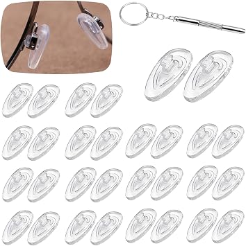 15 Pairs Replacement Silicone Nose Pads for Glasses, Push-in Eyeglass Nose Pads for Eyeglasses Sunglasses Include Micro Screwdriver