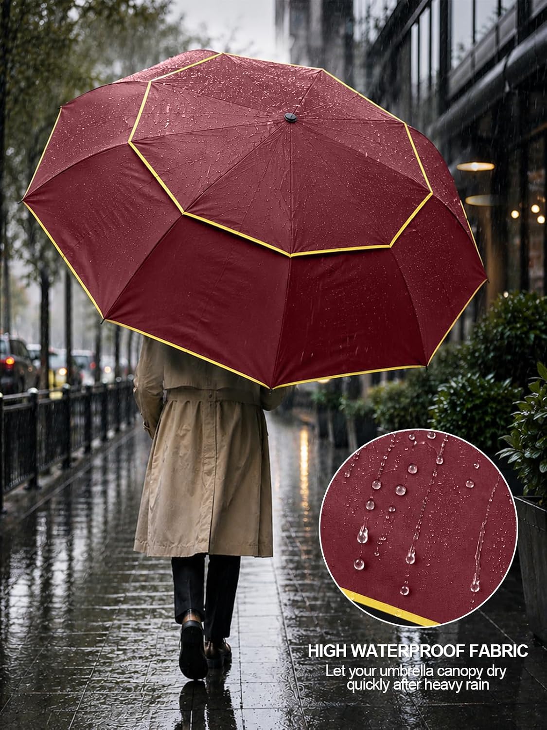 Kalolary 62 Inch Extra Large Golf Umbrella UV Protection Compact Umbrella | Double Canopy Vented Windproof Waterproof Umbrella, Portable Travel Umbrella for Men and Women