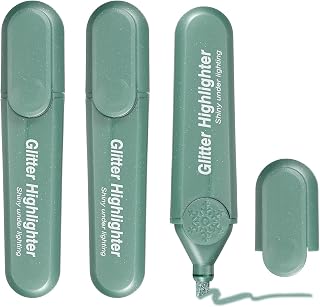 PATIKIL Glitter Marker Pen, 3 Pack Bling Water Based Wide Point Writing Marker Pens Cute Pastel Color Highlighter Pen Study Accessories for Office Home Daily Use,Green