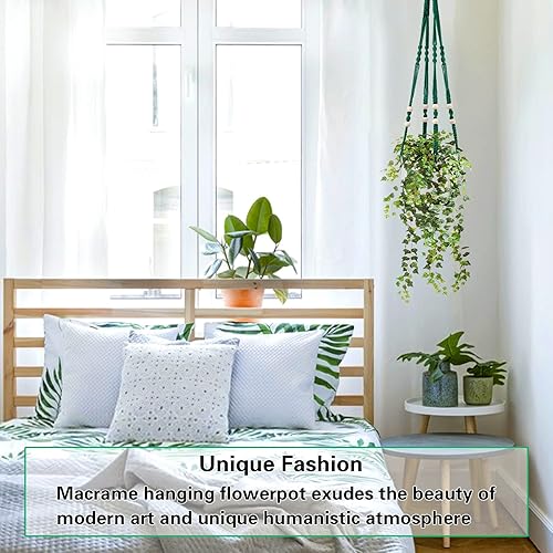 Vista 33 de Augshy 2 ganchos colgantes para plantas, para decoración de interiores y exteriores, macramé con 4 ganchos (35 pulgadas)