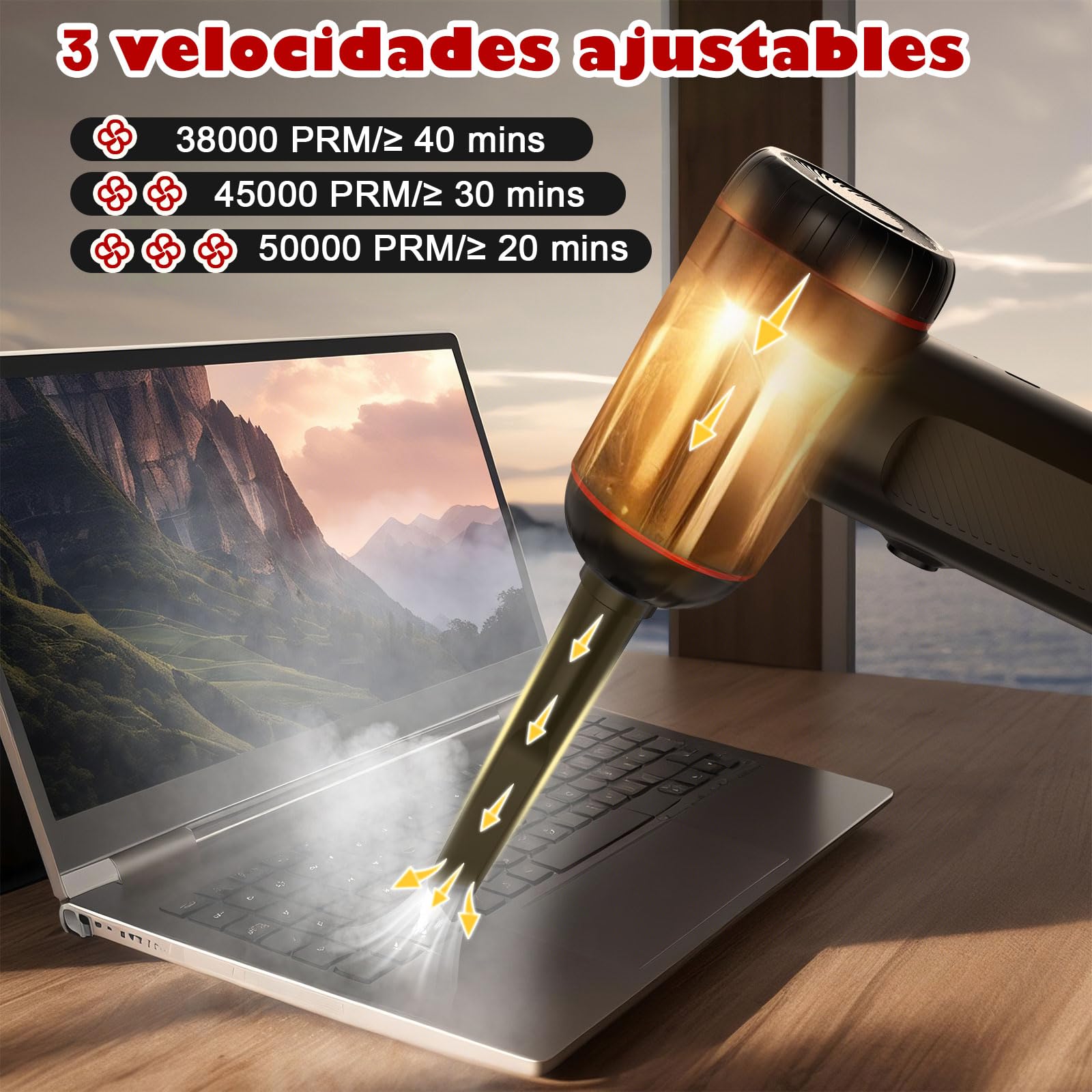 Sjpzwcrl Soplador de Aire Comprimido Limpieza Duster: PortáTil PC Soplador Electrico Quitapolvo 2 en 1 3 Velocidades 50000 RPM Mini Potente InaláMbrico Soplador para Ordenador Coche Oficina Teclado