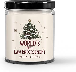 World's Best Law Enforcement Candle for Christmas Party - Gifts for Coworker Law Enforcement Officer Employee Security Officer Manager Men & Women - 9oz Vanilla Scented Soy Wax