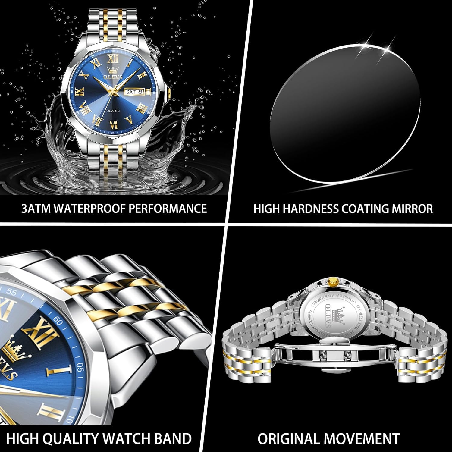 OLEVS Mens Silver Watches Luxury Waterproof Silver Watch for Men Analog Quartz Stainless Steel Men's Dress Watches Classic Casual Wrist Watch Large Face with Date Relojes para Hombres