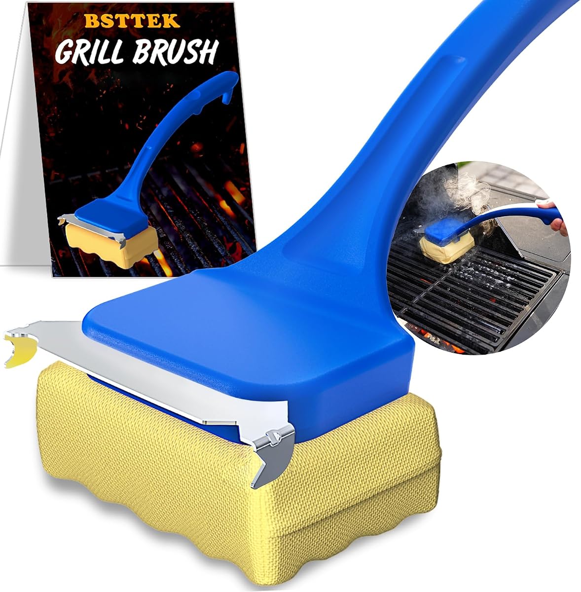 Bristle Free Grill Brush for Outdoor Grill, BBQ Grill Brush with Scraper, Steam Grill Brush Bristle Free, Grill Cleaning Brush with Replaceable Head, Grill Accessories for Gas Charcoal Smoker Griddle