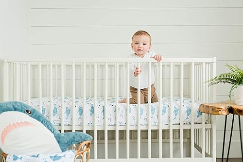 Miniatura 3 de Sábana bajera ajustable de 100  algodón ropa de cama de bebé de primera calidad suave transpirable y duradera estampado de tiburón