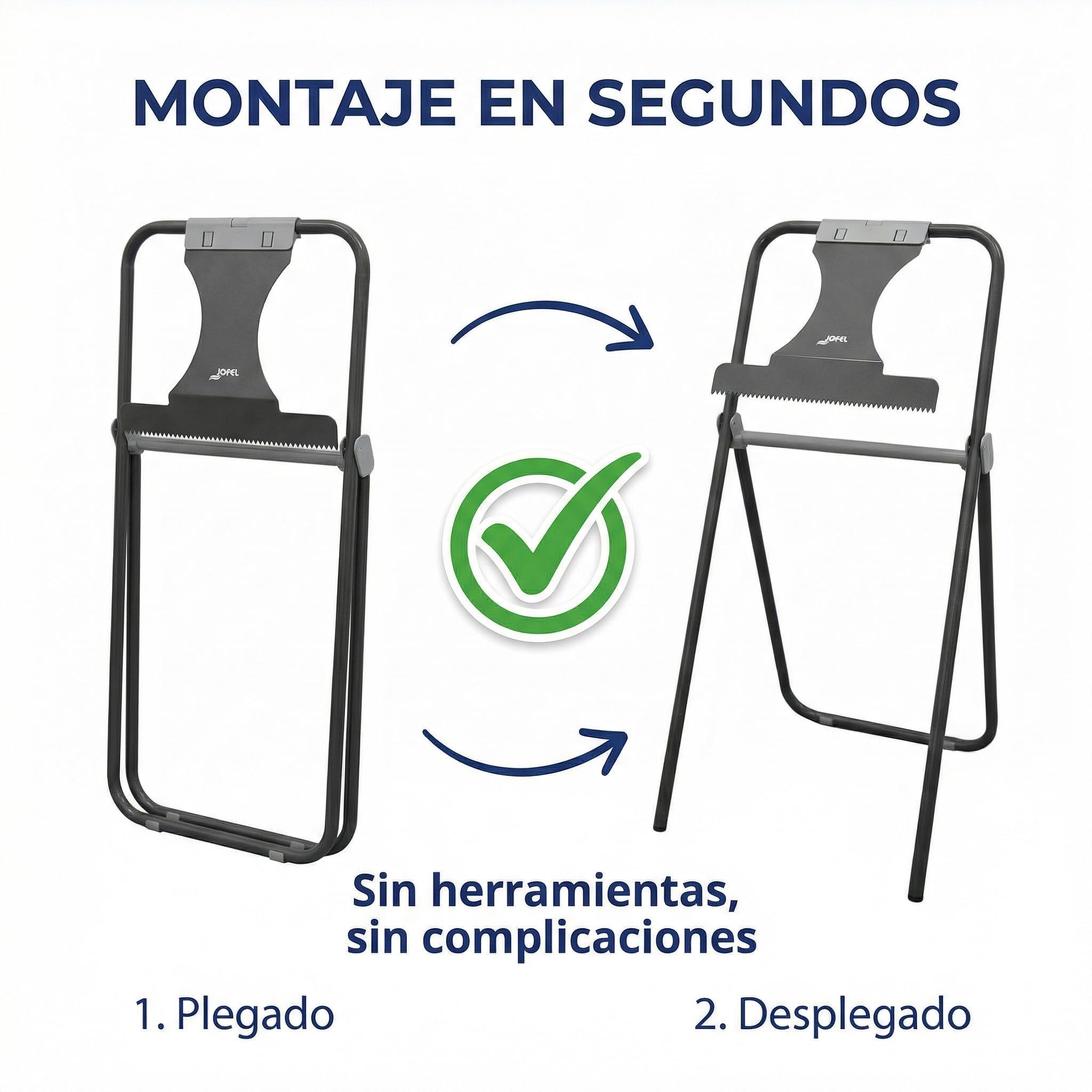Jofel Portarrollos Industrial de Suelo Plegable (AD30010) - Dispensador de Papel para Taller, Acero de Alta Resistencia con Sierra, Soporte para Bobinas de hasta 500m, Profesional y Estable