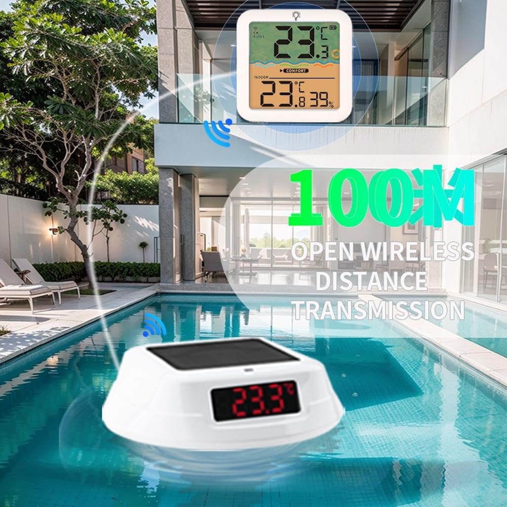 Termómetro Digital Flotante para Piscina, Fácil de Leer, con Panel Solar y Pantalla LED, Resistente Al Agua IP68 y Luz RGB, para Piscina.