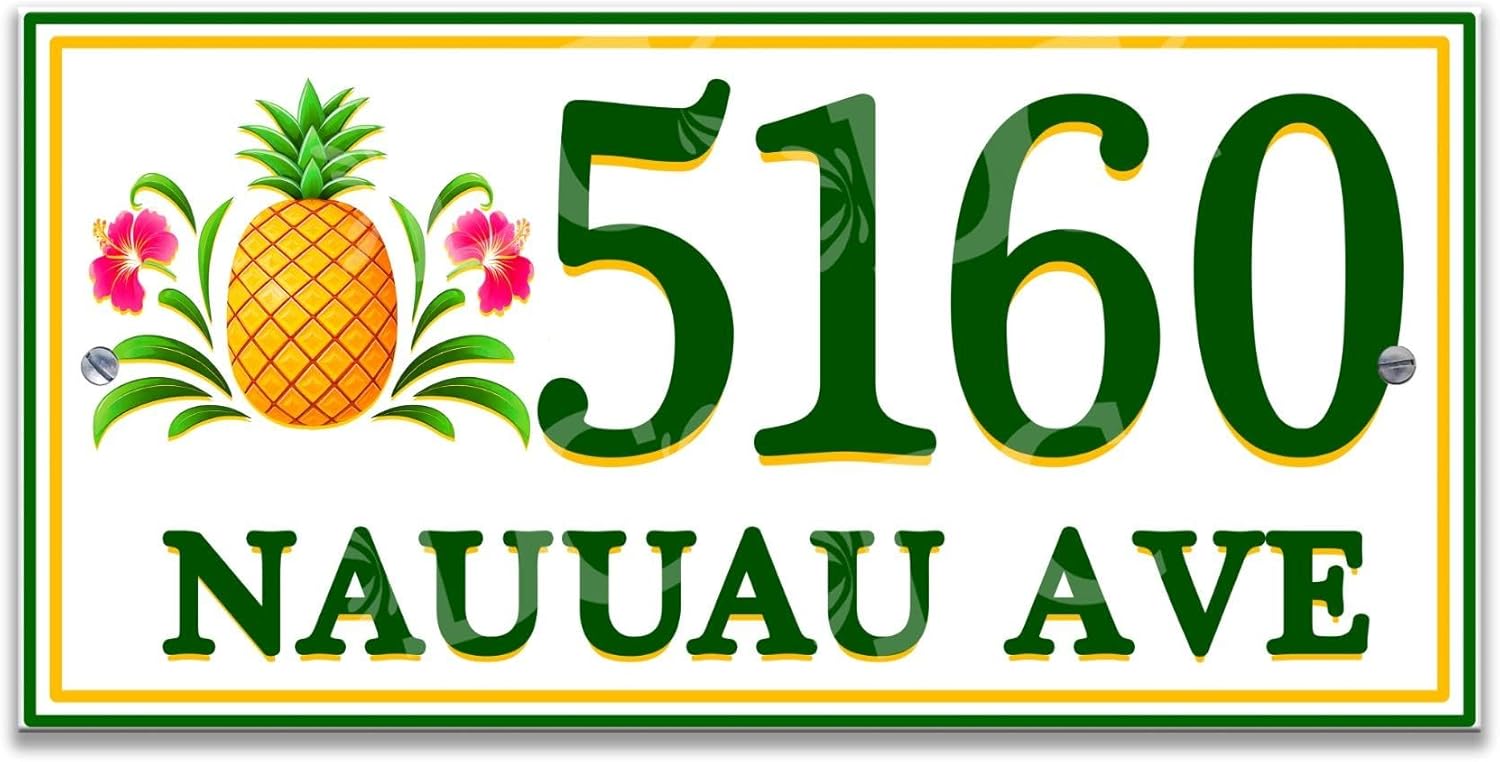 Pineapple House Tile, Hawaiian Pineapple Themed House Number Plaque, Decorative Tropical Art House Plaque Large Size