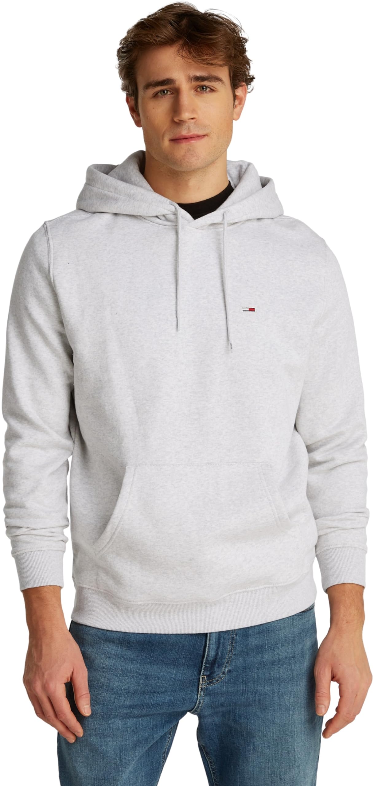 Tommy Jeans Men’s Regular Fit Flag Fleece Hoodie, Grey (Silver Grey Heather), M