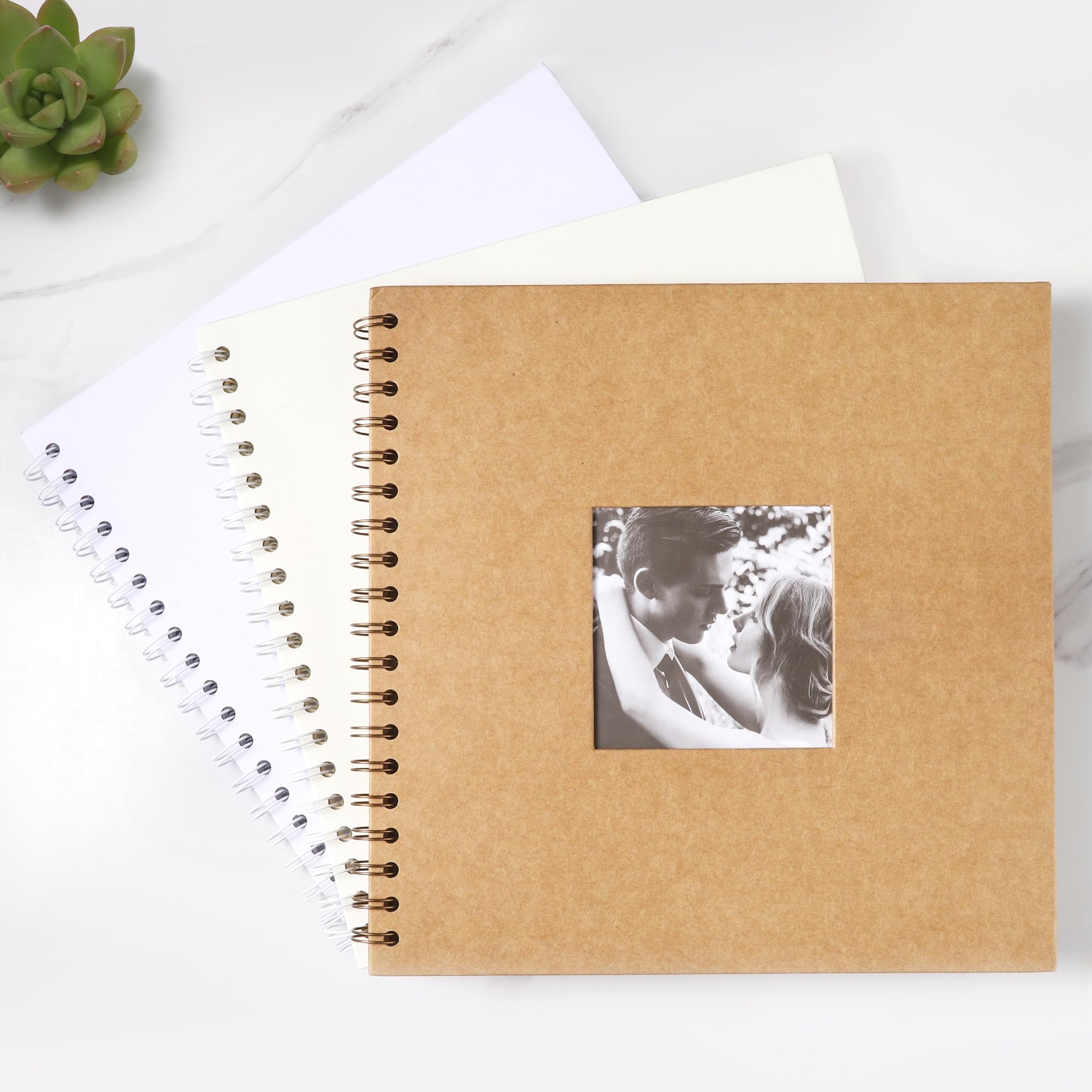 Scrapbook 25.4 cm x 25.4 cm DIY Quadratisches Fotofenster + 3 Eckaufkleber Fotoalbum Hardcover Kraftpapier Braun 40 Blatt/80 Seiten