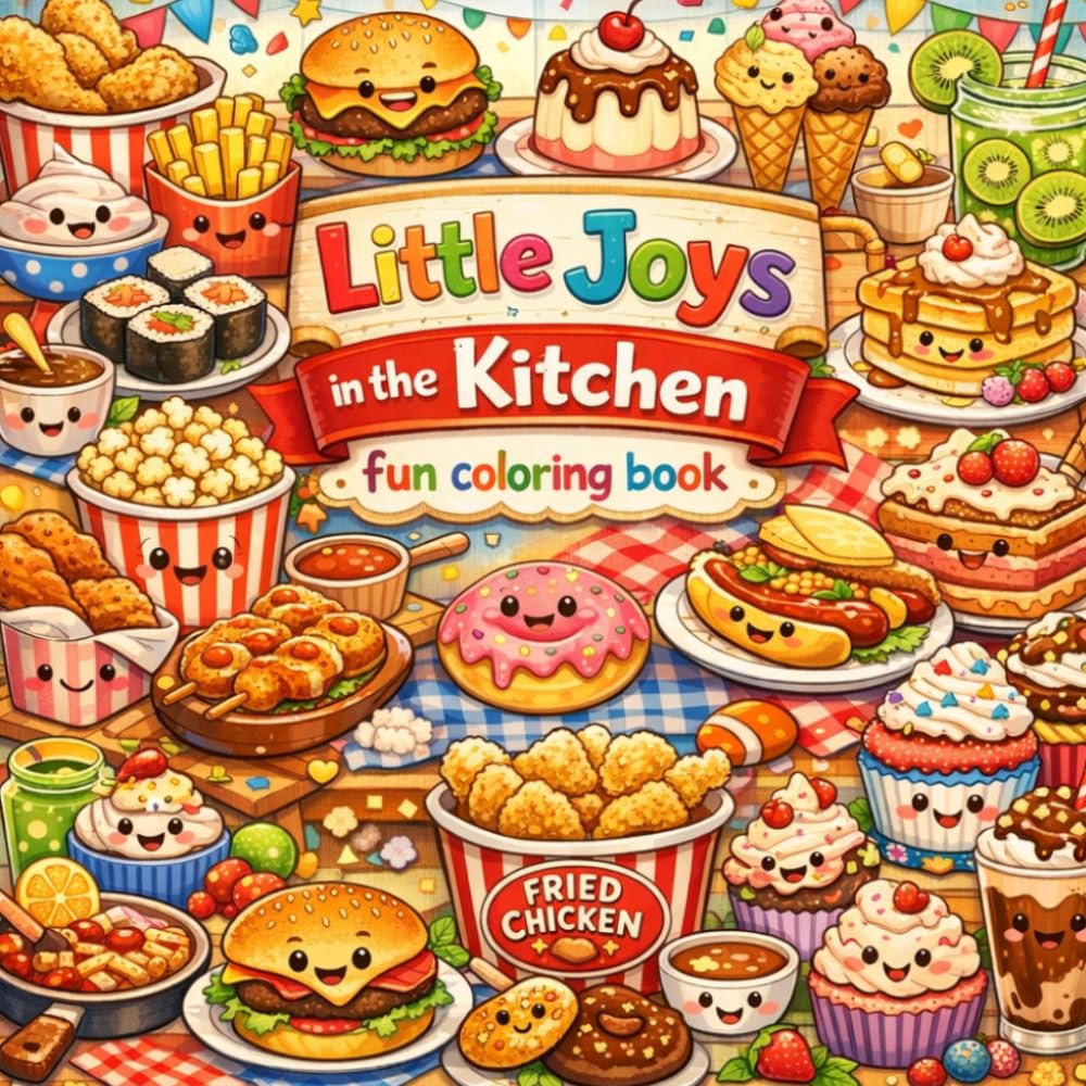 Little Joys in the Kitchen fun Coloring Book: Food,Coloring Book,Kitchen,Cook,Cooking,fun,Single-Sided Coloring Book For Kids and adult (8.5"x8.5"),Menu,Desserts