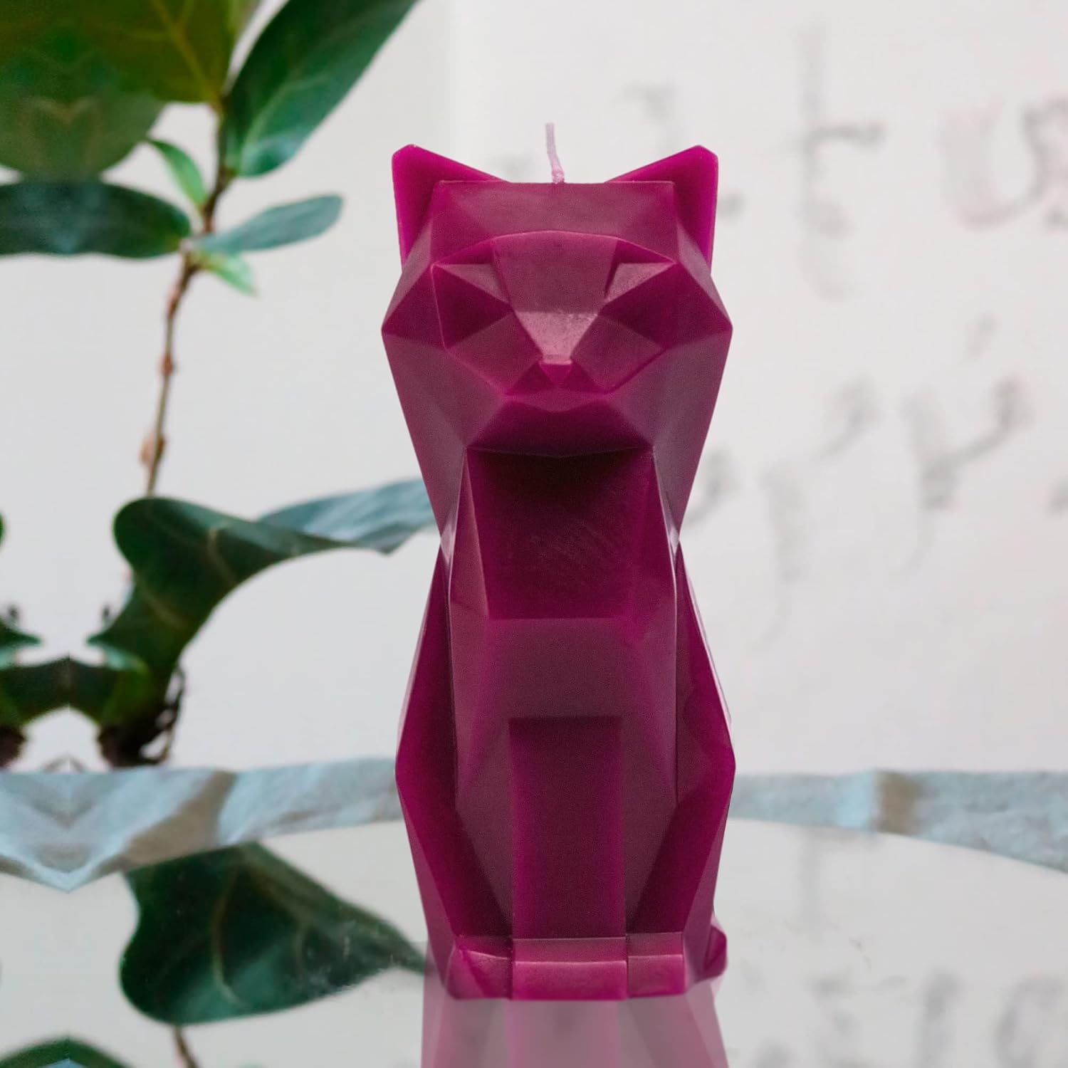 Pyropet Kisa Cat Candle with Skeleton Inside, Burgundy, Sculptural Geometric Kitty Candle Art Piece, Creepy Cute Holiday Gift for Cat Lovers, 20 to 25 Hour Burn, 6.7 x 2.9 x 4.5 in