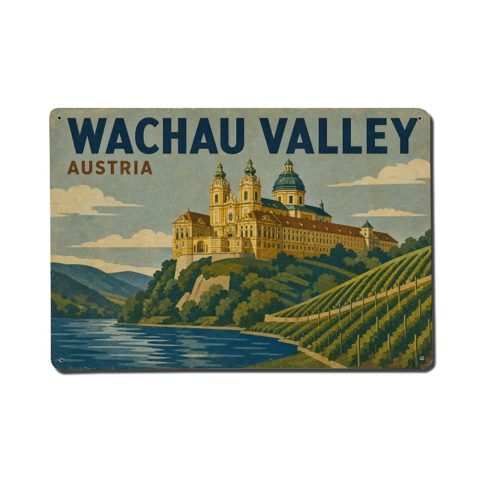 Retro Travel Austria Wachau Valley Metal Tin Sign Plaque Wall Decor for Cafe, Club Bar, Office, Garden Metal Poster 8x12Inch