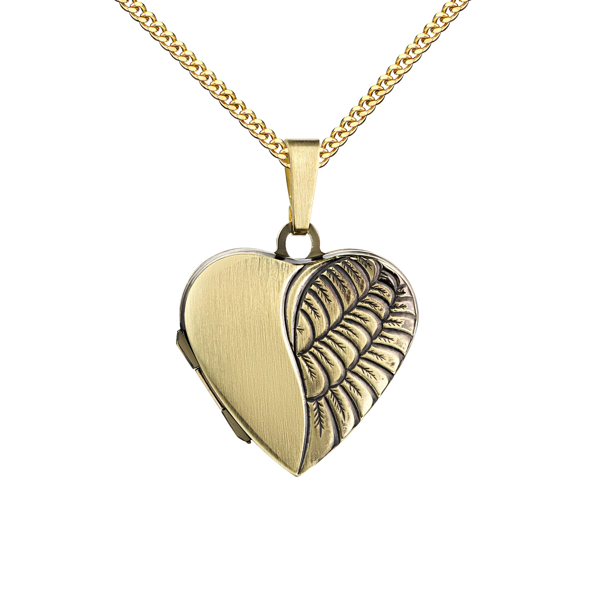 Herz Medaillon Antik-mattiert-geschwärzt zum Öffnen Anhänger für 2 Bilder 585 Gold Bild Amulett oval für Damen mit Halskette oder ohne Kette wählbar + Schmuck-Etui