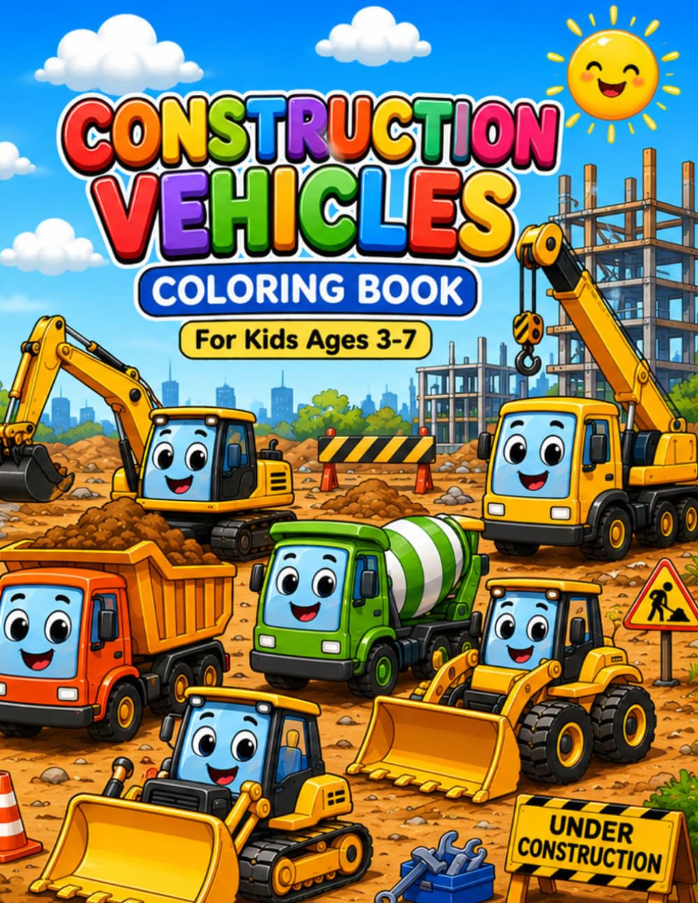 CONSTRUCTION VEHICLES COLORING BOOK: MY FIRST CONSTRUCTION VEHICLES COLORING BOOK