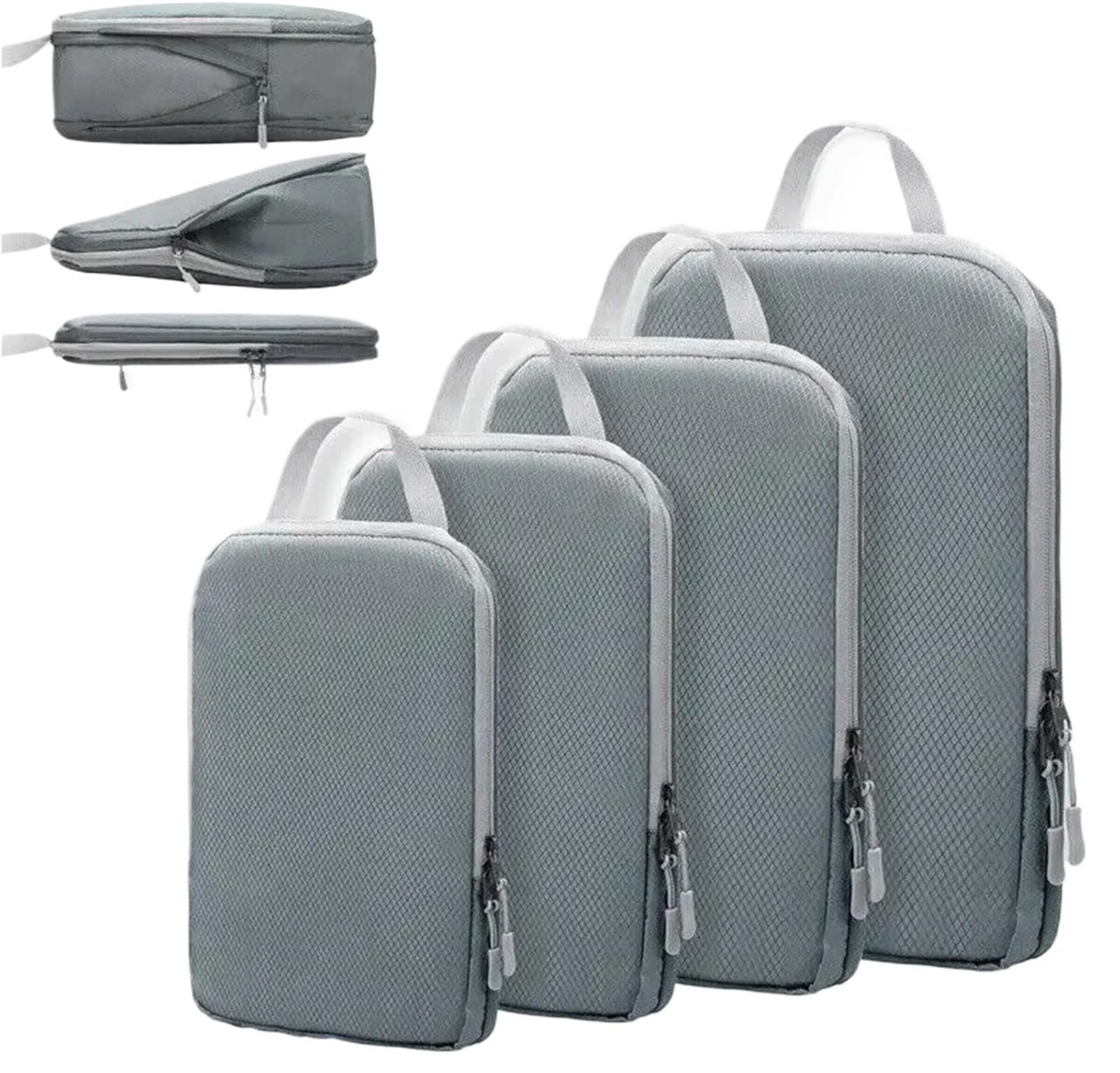 BHOUTY 4Pcs Travel Compression Packing Cubes Bag Portable Suitcase Clothes Organizers Waterproof Luggage Storage Cases Drawer Bags(Grey)