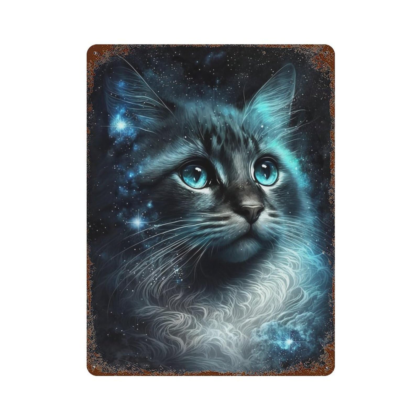 Galactic Cat Portrait -3 Decorative Tin Sign 15.7"x11.8", Shabby Chic Decor for Garage, Pub Or Kitchen