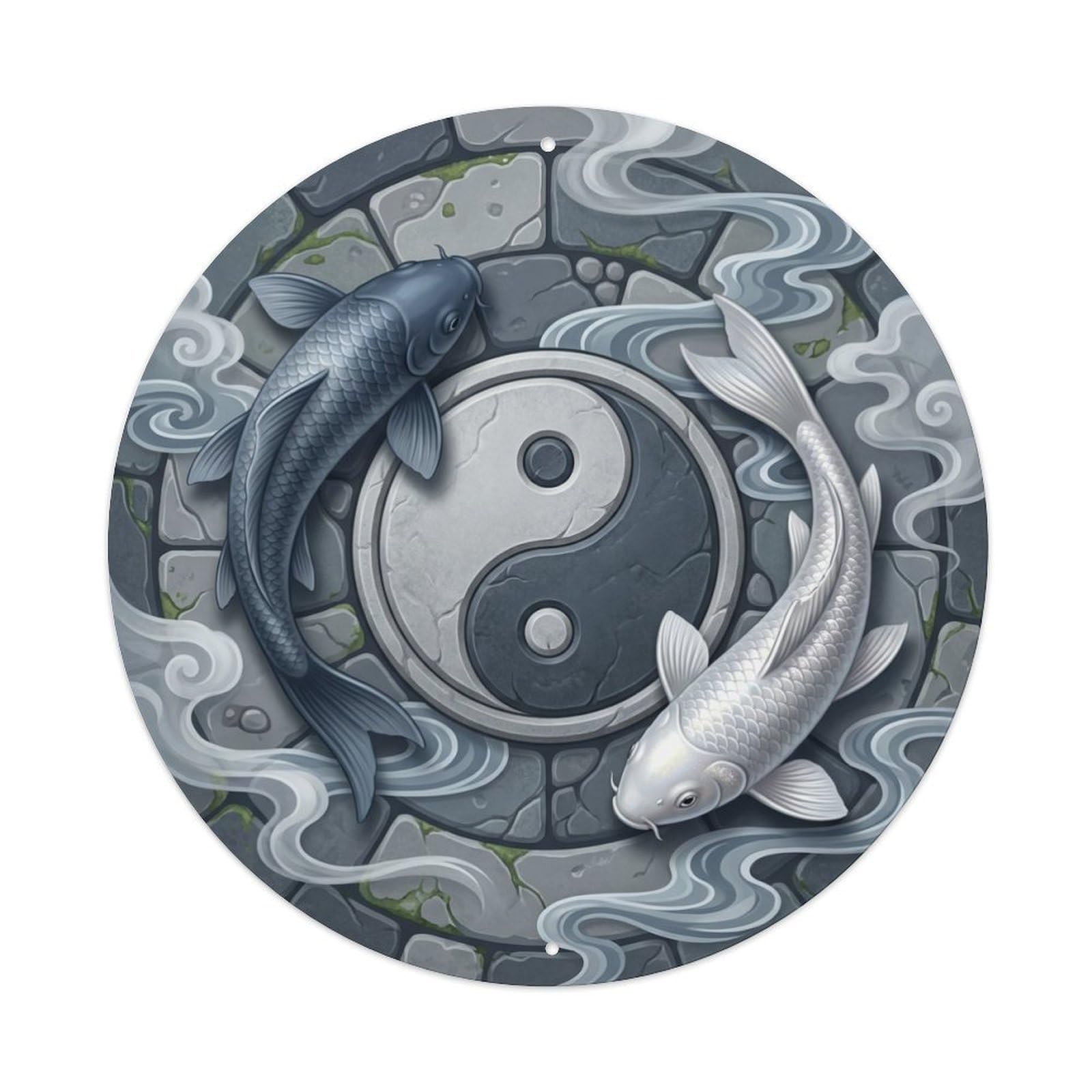Metal Tin Sign Tai Chi Koi Fish Slate Blue Balance