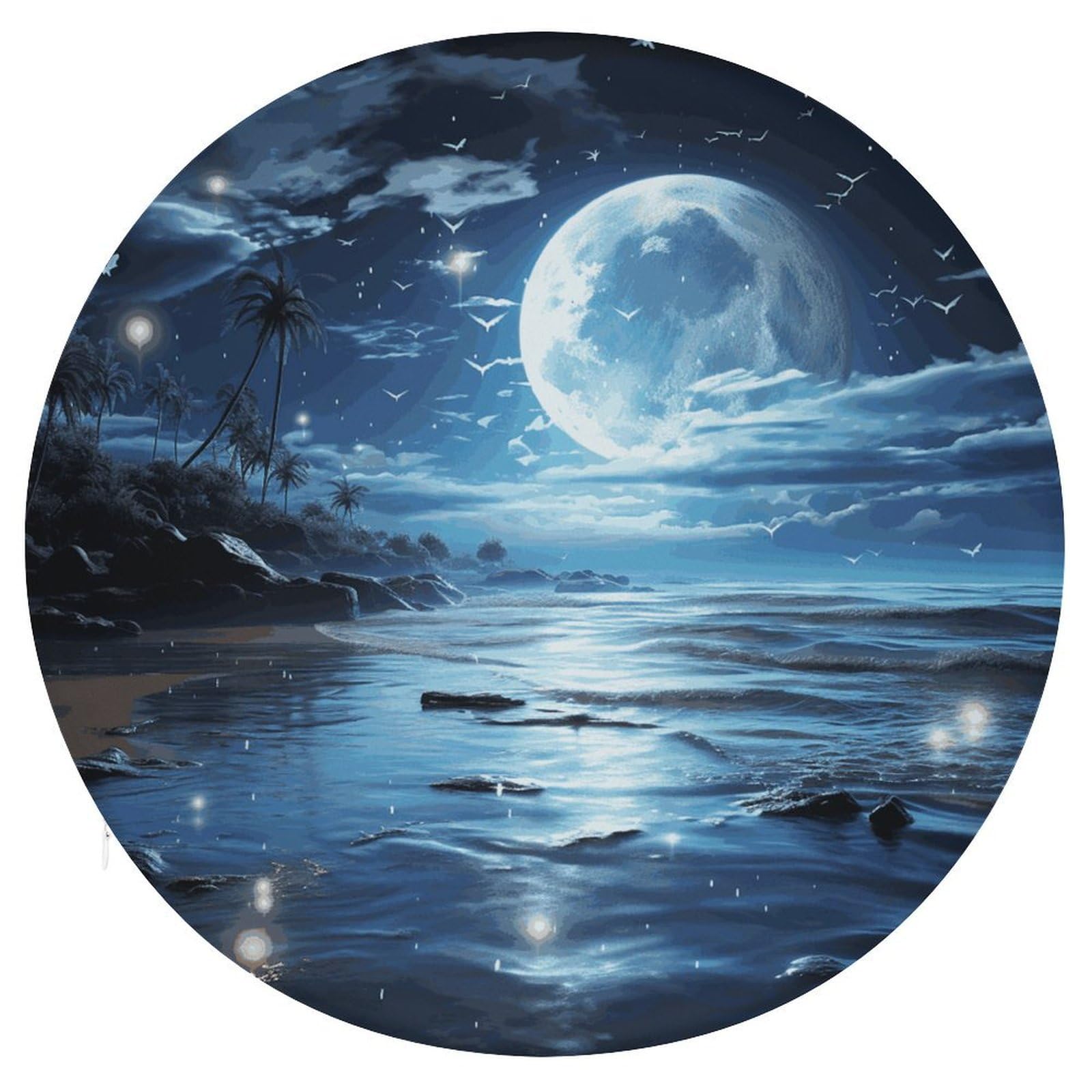 Wsoihfec Style Moon Over Ocean Seat Cushion Round Chair Pad
