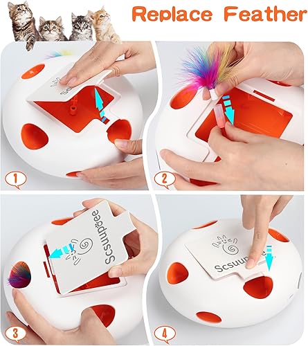 Miniatura 7 de Juguetes interactivos para gatos, juguetes eléctricos para gatos con plumas ocultas en movimiento, juguete inteligente de sensor de 7 agujeros de