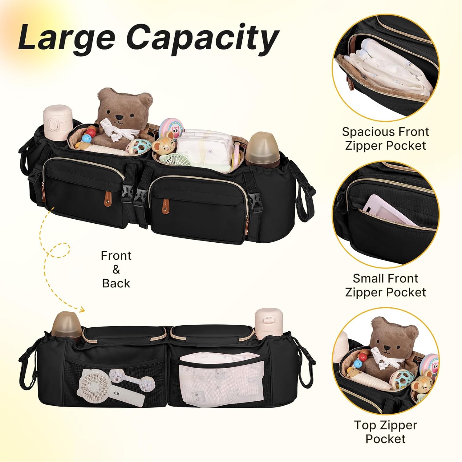 Boomistry Double Stroller Organizer for Bob Duallie and Baby Jogger City Mini GT2, Double Stroller Caddy Organizers with Cup Holder and 2 Cooler Pockets Parent Console Double Stroller Accessories