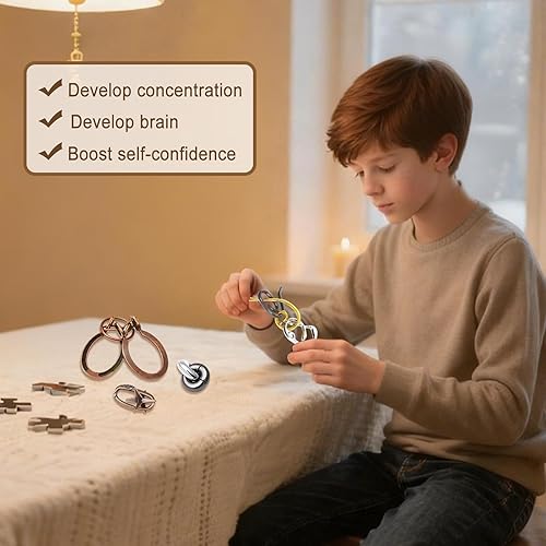 Miniatura 7 de Juego de 9 piezas de rompecabezas de metal para el cerebro y el cerebro, juego de regalo para adultos y adolescentes
