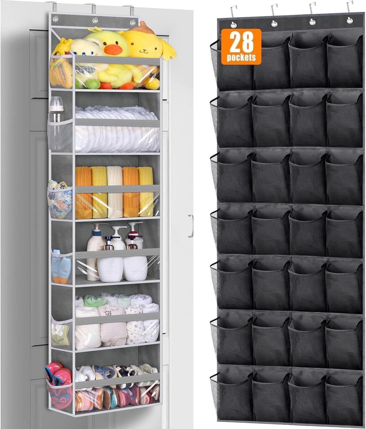 MISSLO 6 Shelves Over The Door Hanging Organizer + 28 Large Pockets Hanging Shoe Organizer