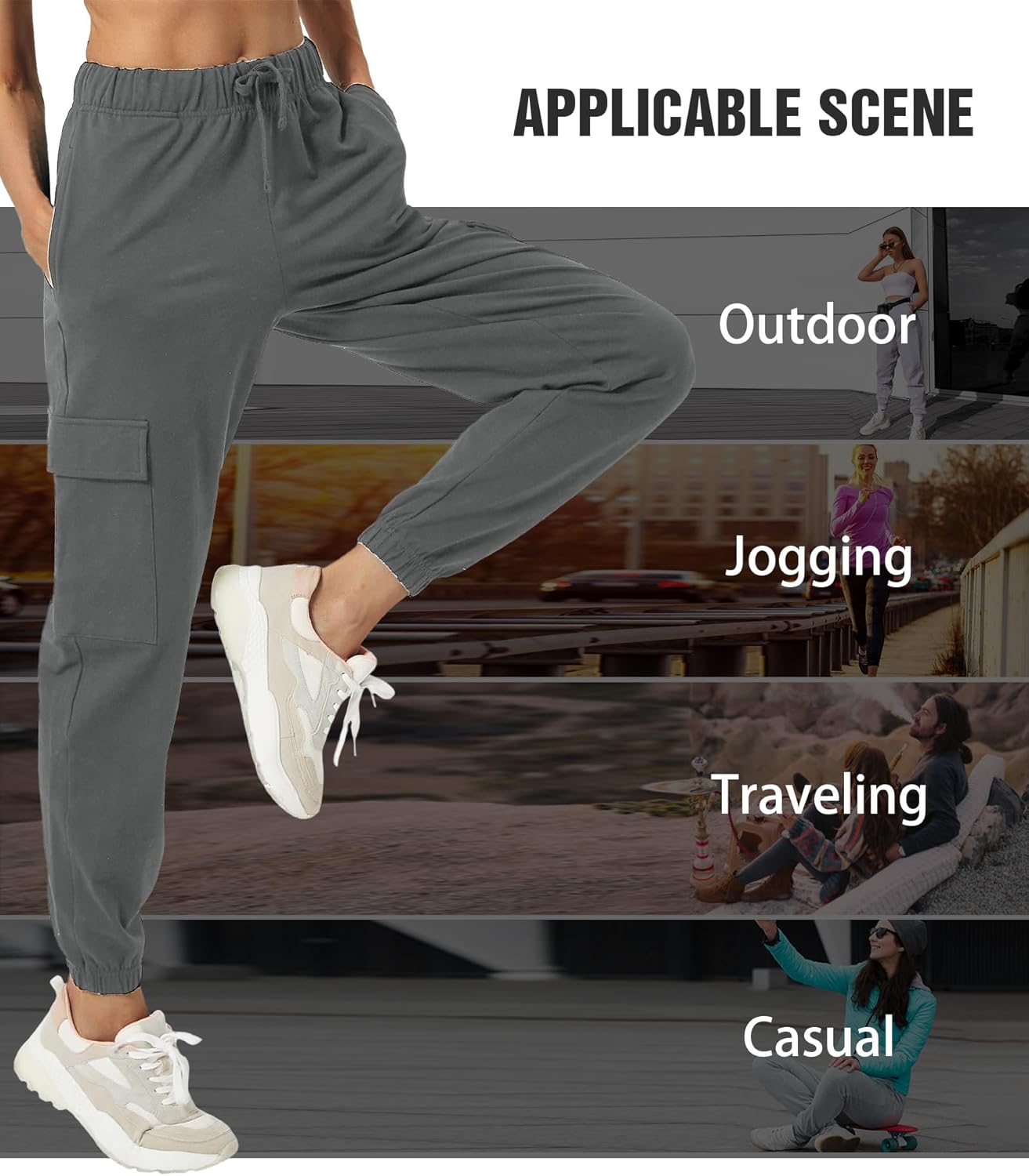 PULI Women's Loose Cargo Sweatpants Pockets Sporty Gym Athletic Fit Jogger Pants Yoga Lounge Trousers - Image 4