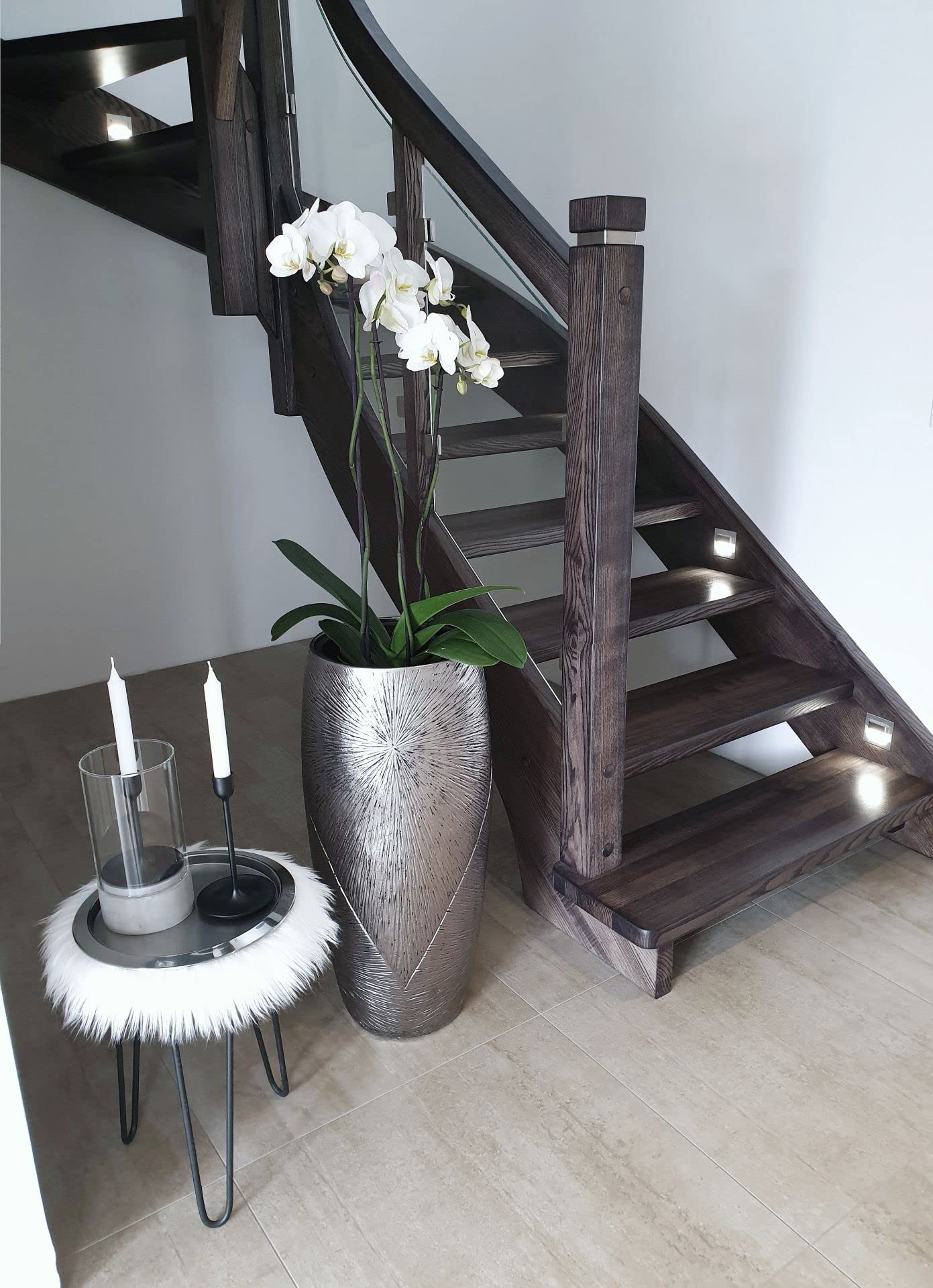 VIVANNO Pflanzkübel Pflanzgefäß exklusiv Fiberglas Royal, Silber Schwarz 73 x 33 cm