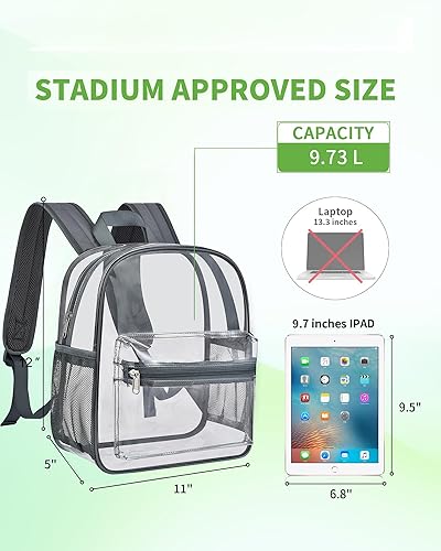 Miniatura 2 de MAY TREE Mochila transparente para eventos de estadio, 12x11x5 pulgadas pequeña mochila transparente para conciertos festivales deportes al aire