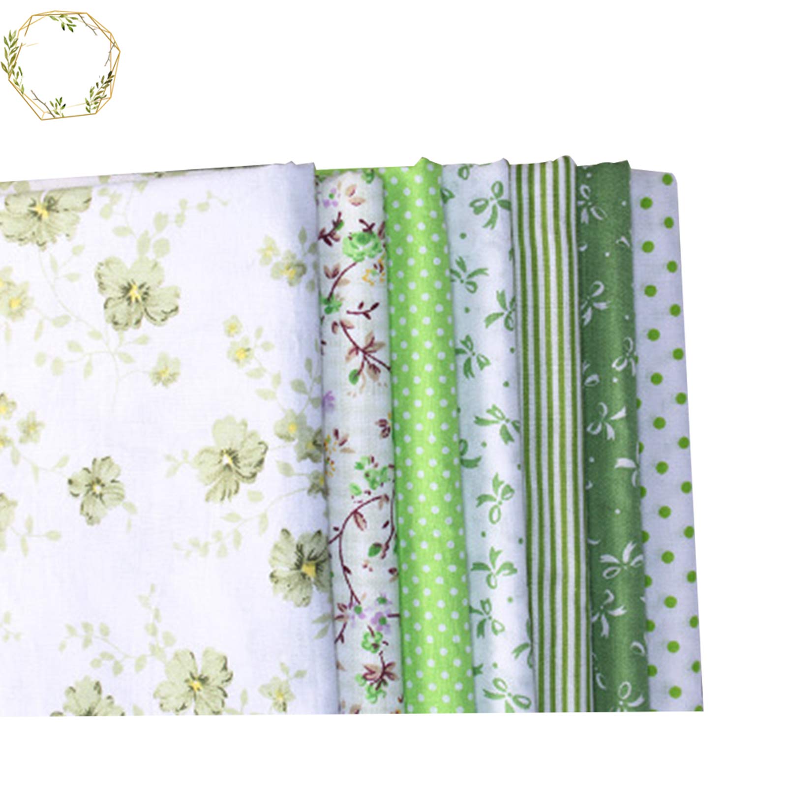 Ymer0 Green Floral Cotton Fabric Quilting Patchwork Fabric Fat Quarter Bundles Squares Patchwork Diy Sewing Scrapbooking Quilting Pattern Artcraft (7Pcs, 9.8 X 9.8In)