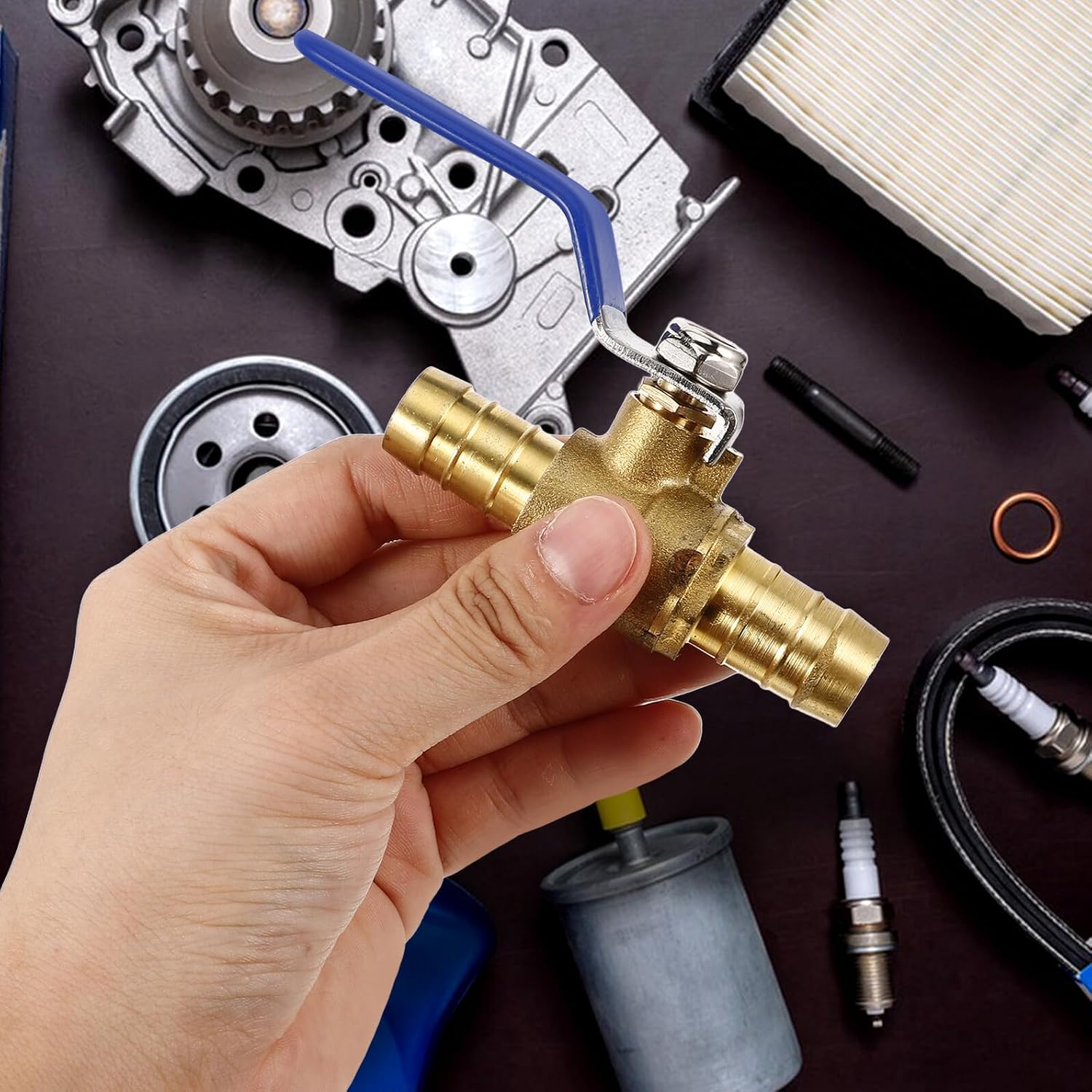 16mm Automotive Ball Valve Shut off Valve with 90 Degree Handle Dual Connector for Car Air Conditioning and Heater Water Control Suitable for Suv Truck