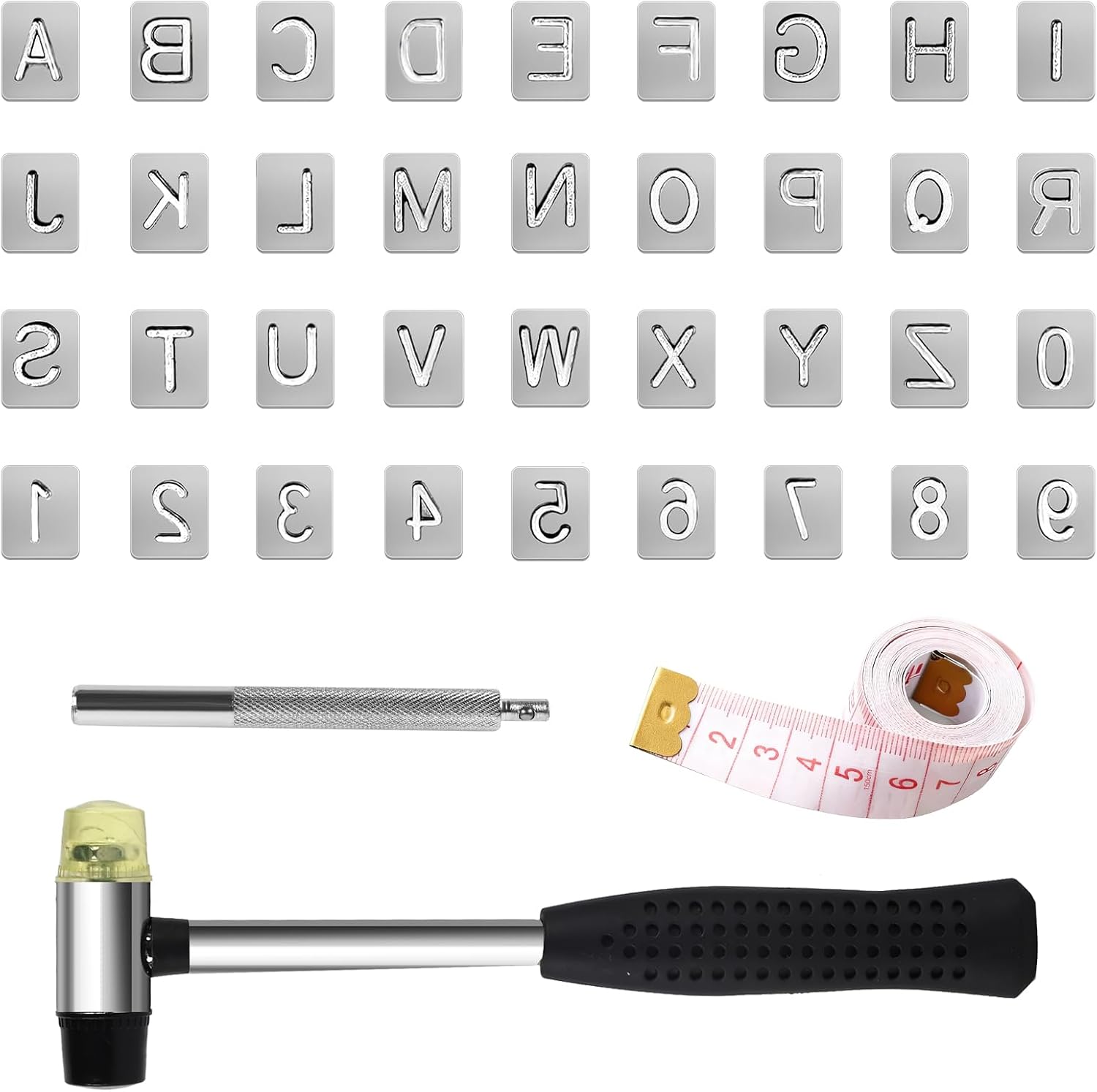 Leather Stamping Tools, 36 Pcs Custom Leather Stamp Kit with 26 Letters and 10 Numbers, Metal Stamping Kit for Leathercraft