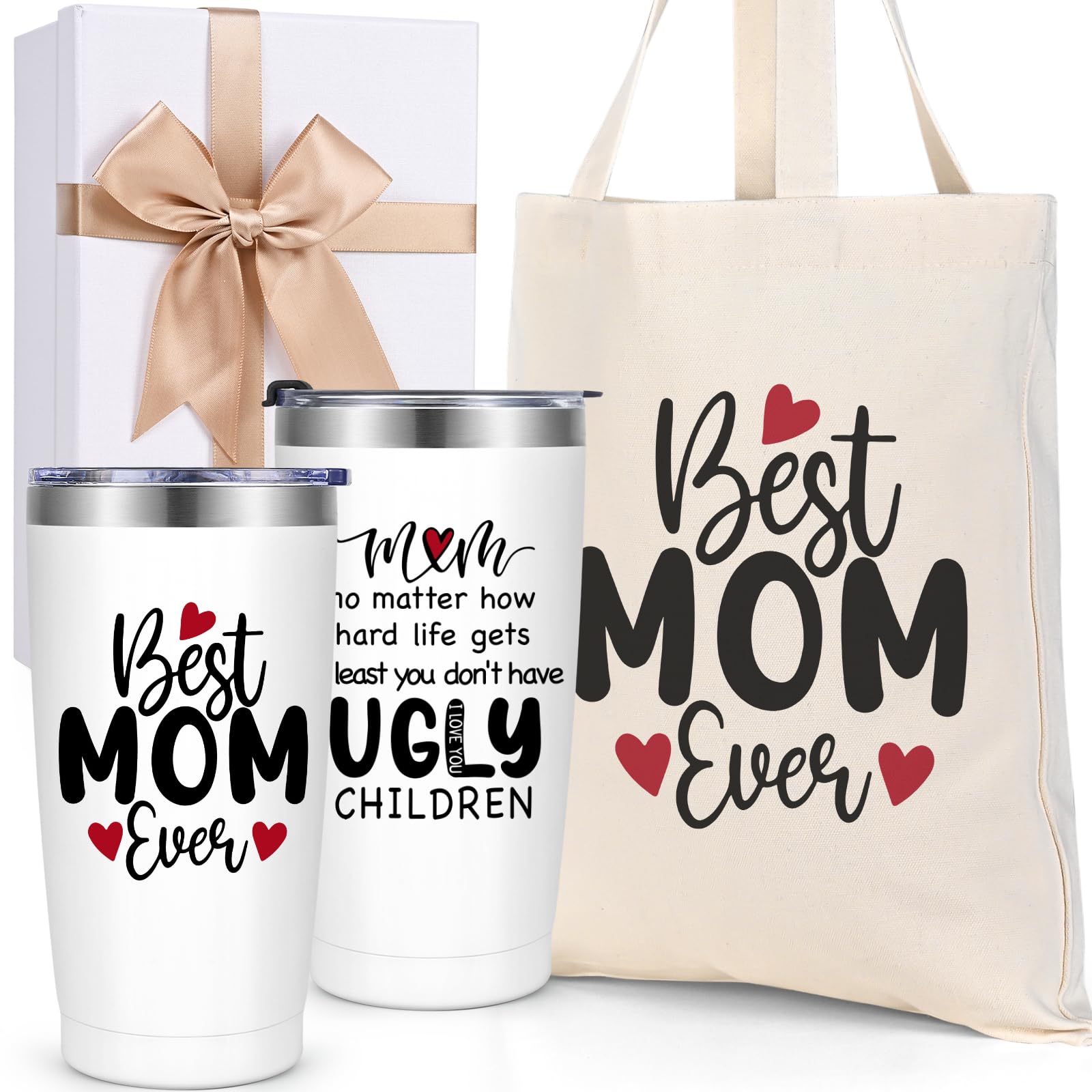 LiqCool Mom Birthday Gifts - Best Mom Ever Tumbler Gift Set, Unique Birthday Gifts for Mom, Funny Birthday Present Ideas for Wife Mom Women(20Oz, White)