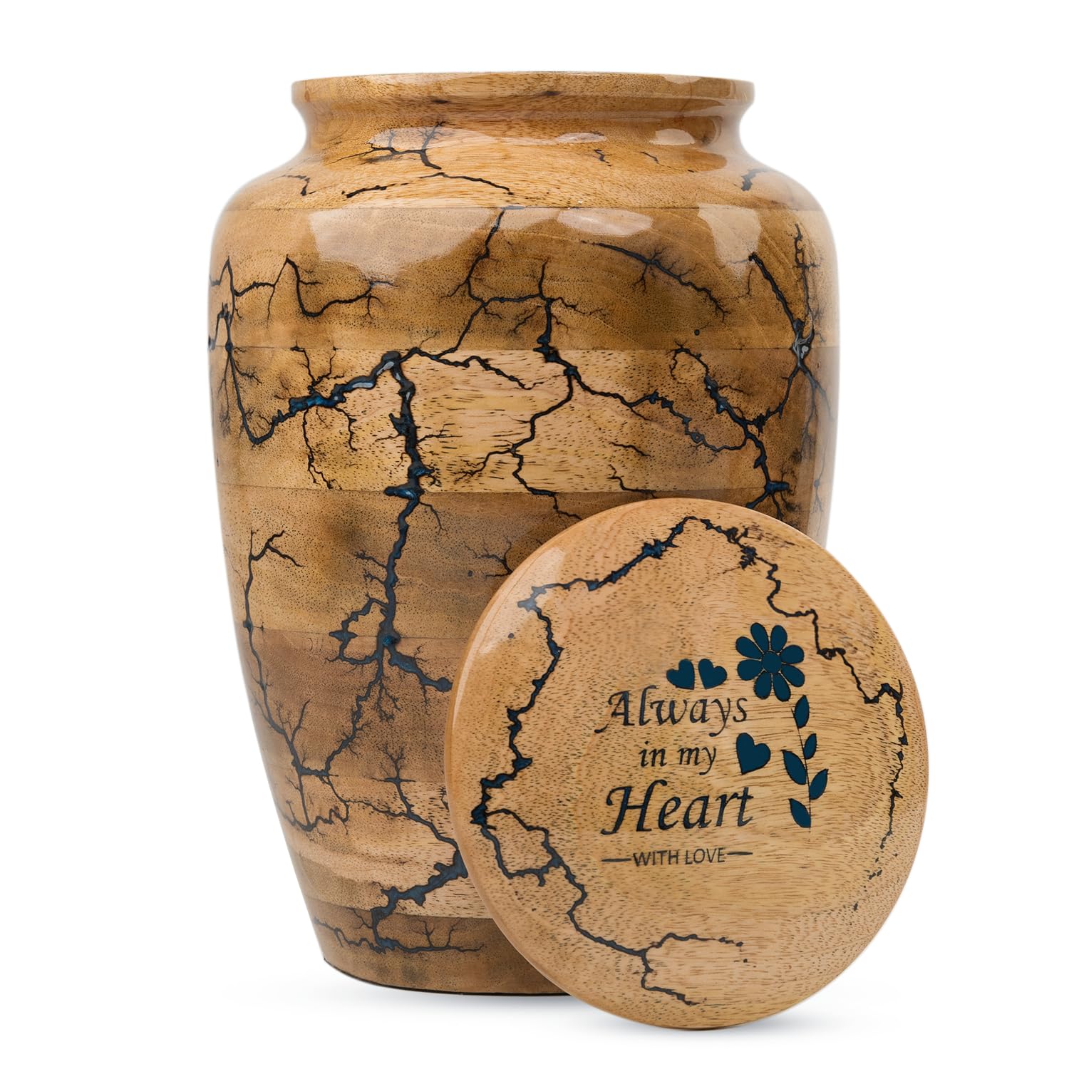 STONLIF Wooden Urns for Human Ashes Adult Male, Female | Cremation Memorial, Decorative Urn for Ashes, Funeral Urns - Large Up to 250 lbs, Blue