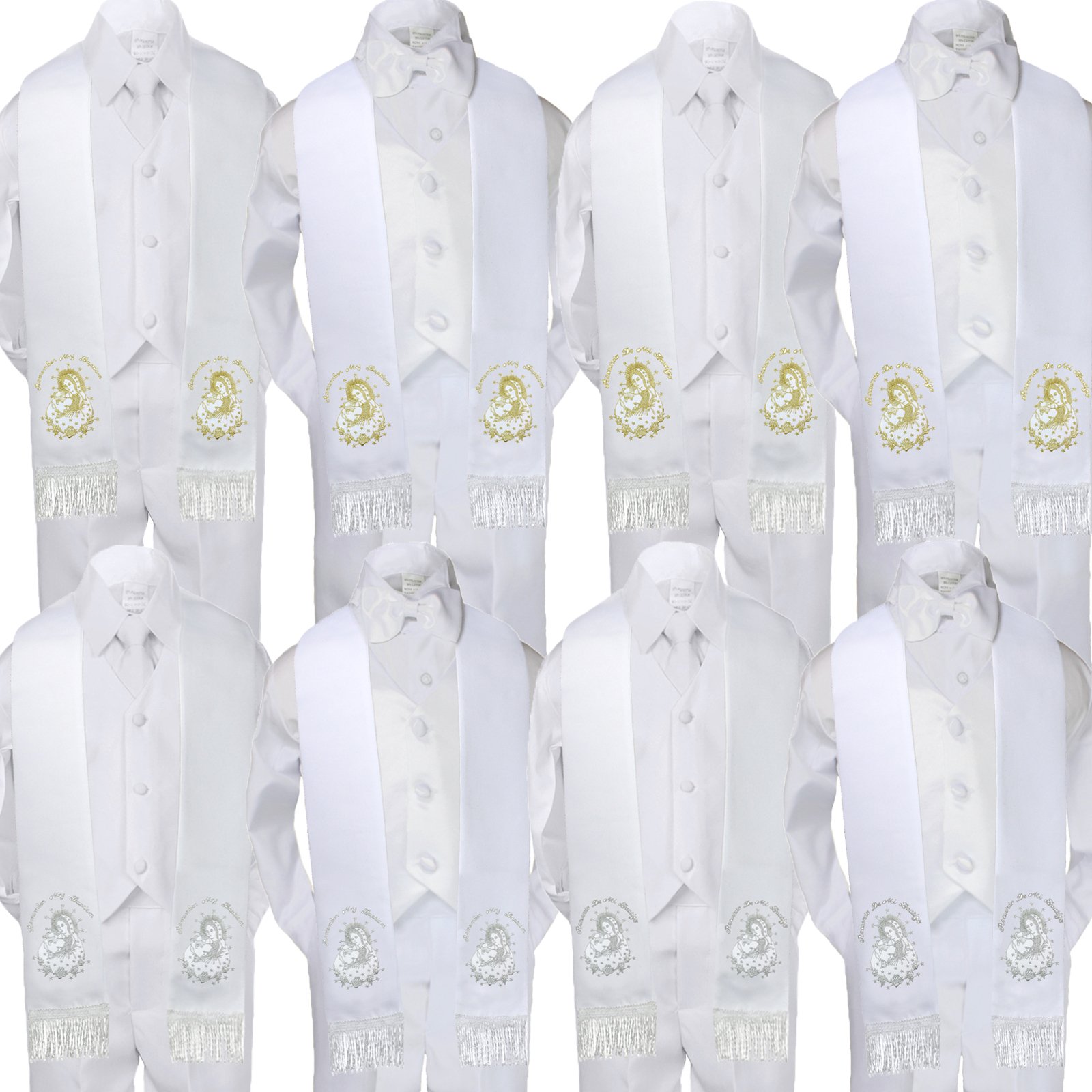 Unotux 5pc Baby Boy Toddler Plain Maria Pope Stole Christening Baptism Vest Suit SM-7 (XL: (18-24 Months), Silver in Spanish with Necktie)