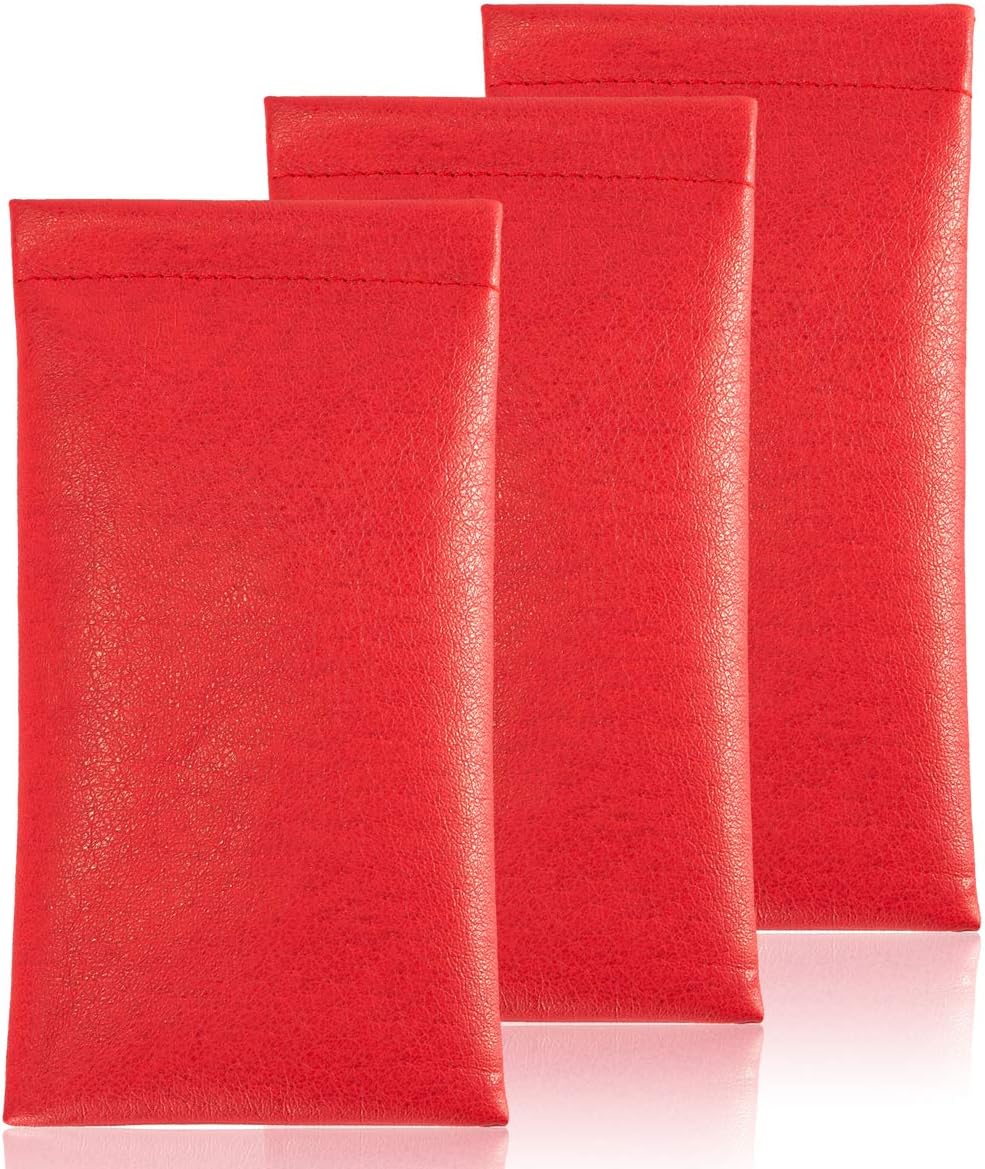 Squeeze Leather Sunglasses Pouch - 3 Pack Glasses Case Soft Eyeglass Sleeve Pouch Holder