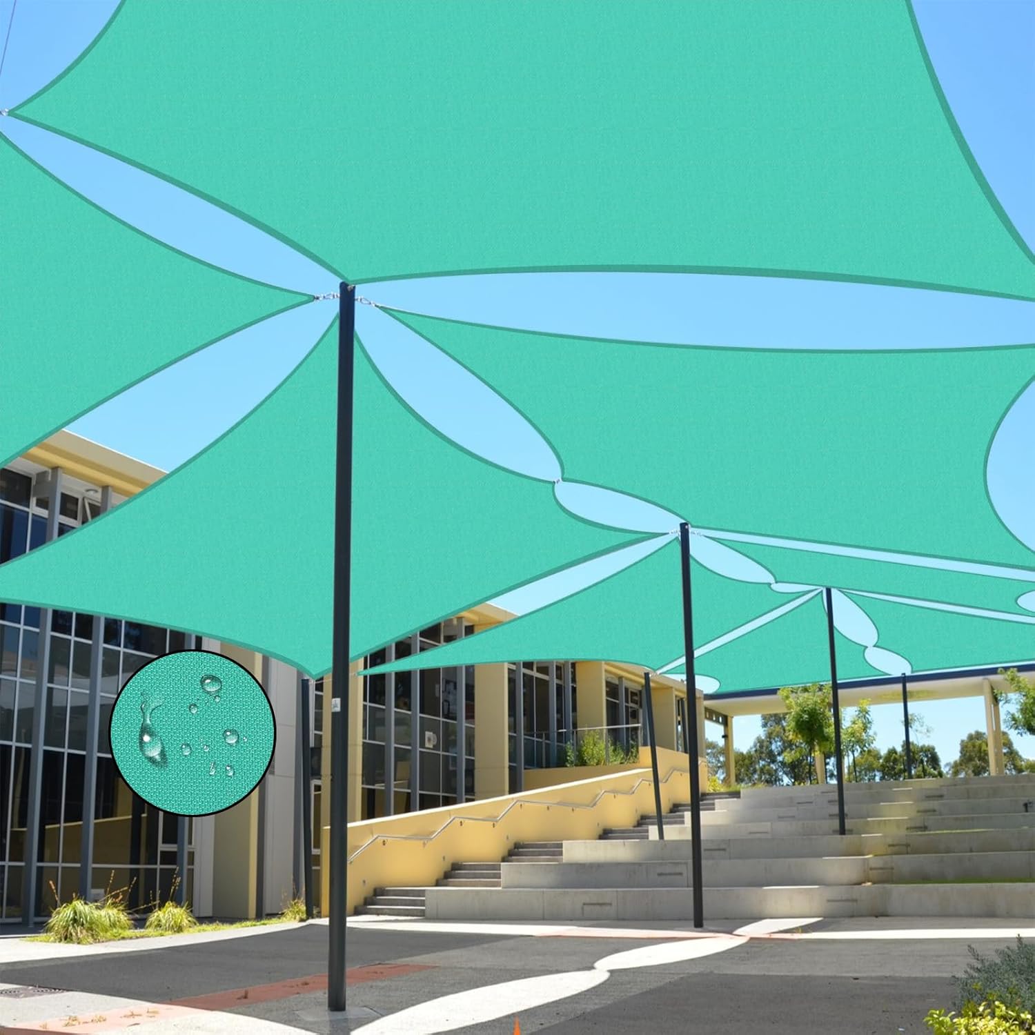 Terylene Waterproof Sun Shade Sail UV Blocker Sunshade Patio Equilateral Square Knitted 220 GSM Block Fabric Pergola Carport Awning 13' x 13' in Color Lake Blue