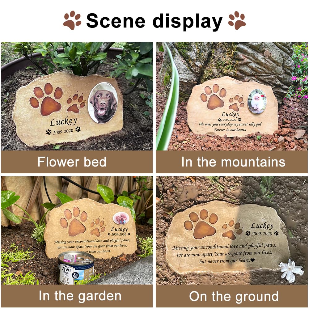 Pietra Commemorativa Per Cani E Gatti - Personalizzabile Con Foto E Nome, Resina, Per Giardino O Casa - Foto 5