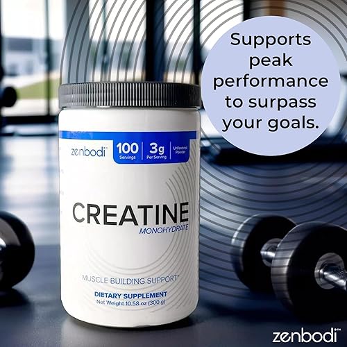 Miniatura 5 de Monohidrato de creatina, 100 porciones, 0.11 onzas por cucharada, polvo sin sabor para apoyo al desarrollo muscular, suplemento de creatina, bebida