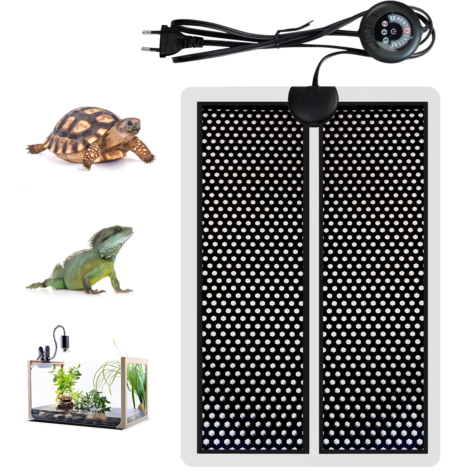 Geoyien Heizmatte Pflanzen, Wärmematte Pflanzen, Heizmatte Terrarium mit Thermostat, Kann Zeitlich Festgelegt Werden, 7 Temperaturanpassung, für Reptilien wie Eidechsen Verwendet (20W:42 * 28cm-B)