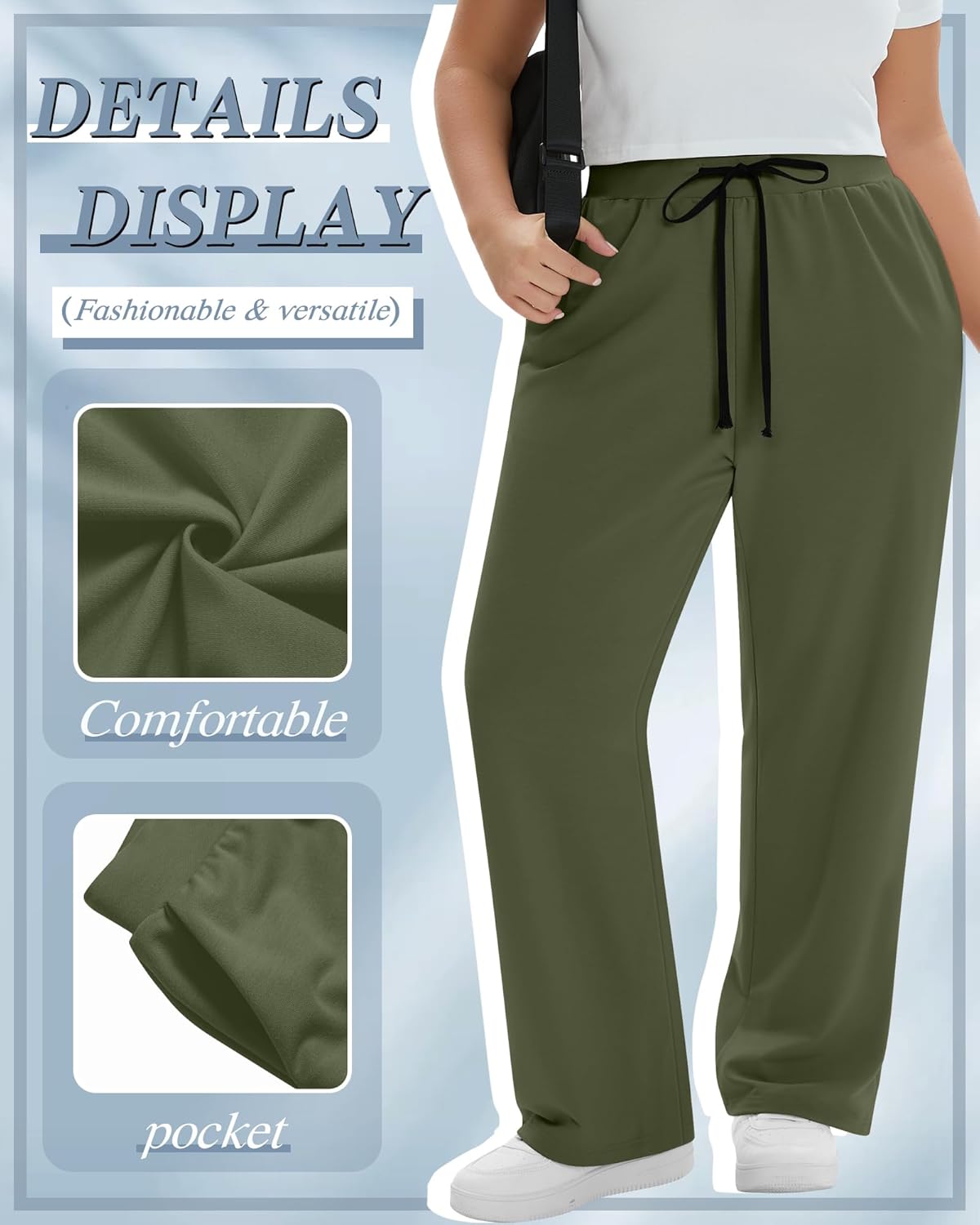 Neer 3 Pack Women's Plus Size Yoga Sweatpants Drawstring Lounge Pants with Pockets Baggy Loose Workout Open Bottom Joggers - Image 2