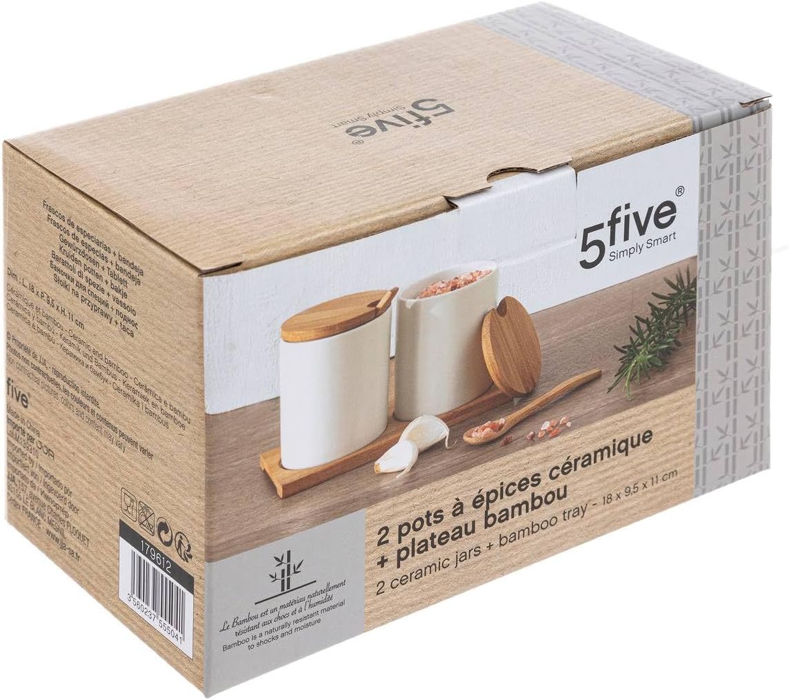 5five - 2 White Ceramic Seramik Jars with Bamboo Lids