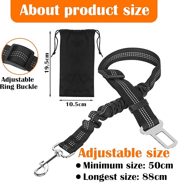 DATEFUN Cinturon Seguridad Perro Coche con Elástico - 2 Piezas Correa Perro Coche Ajustable con Bolsa de Almacenamiento, para Todas Las Razas Perros y Gatos (50-88cm) - 2