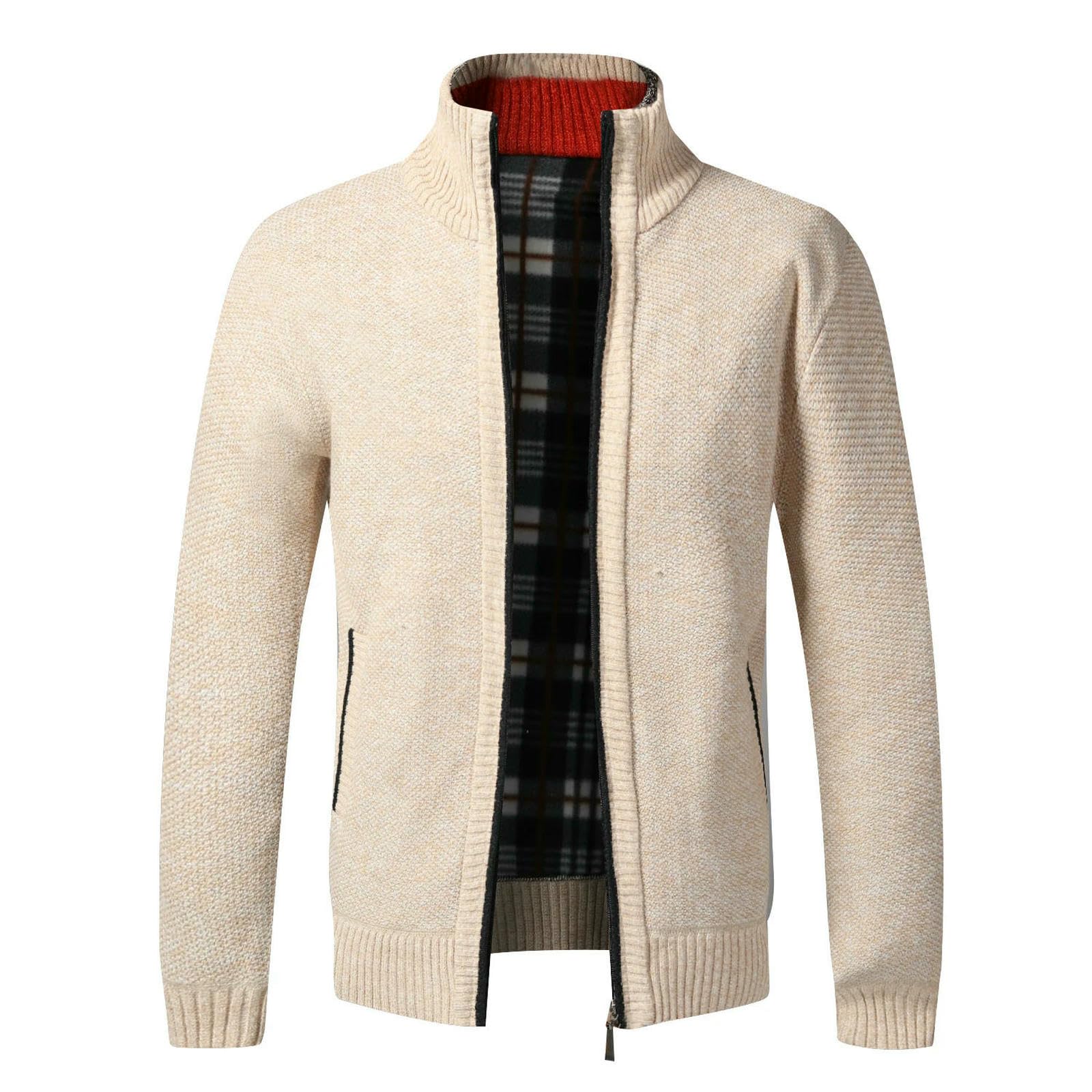Męski sweter ciepły jesienny zimowy sweter z dzianiny Kurtki z zamkiem na całej długości płaszcz z dzianiny Slim Fit Jersey-kardigan01 beżowy azjatycki rozmiar M