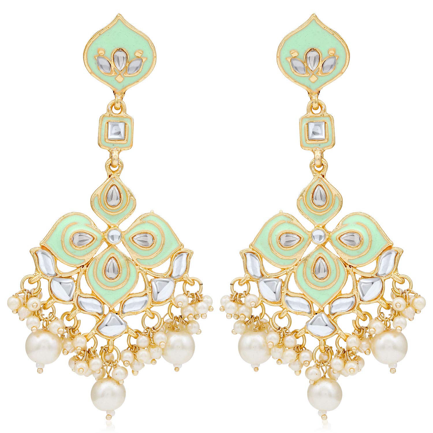 Sukkhi Pretty Kundan Gold Plated Pearl Meenakari Chandelier Earring for Women (SKR56867) (B08G2FB6BT) Amazon Price History, Amazon Price Tracker