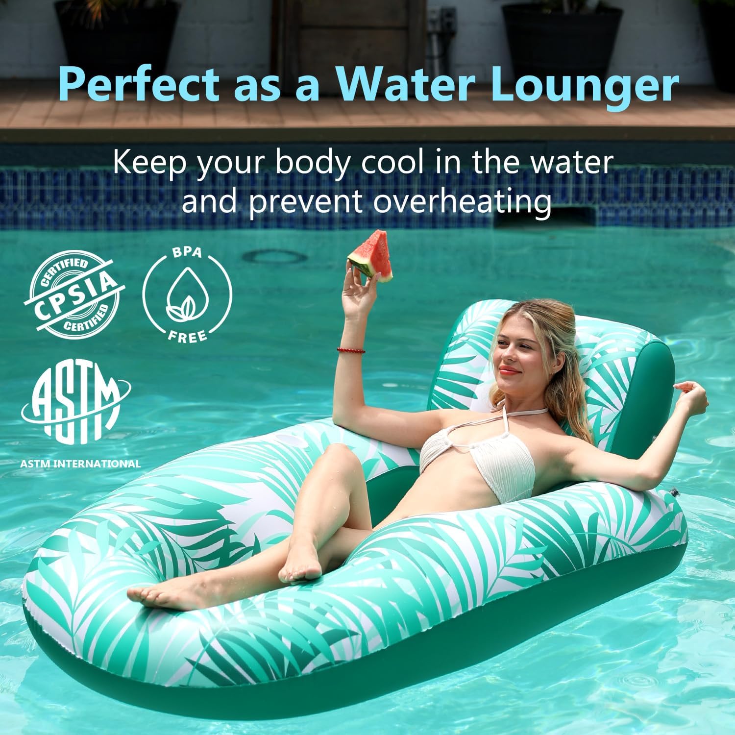 Inflatable Pool Floats Adult, Pool Lounger Float with 300LBS Weight Capacity, Pool Chair Float with Cup Holder, Headrest and Footrest for Swimming Pool, Lake, River Floating