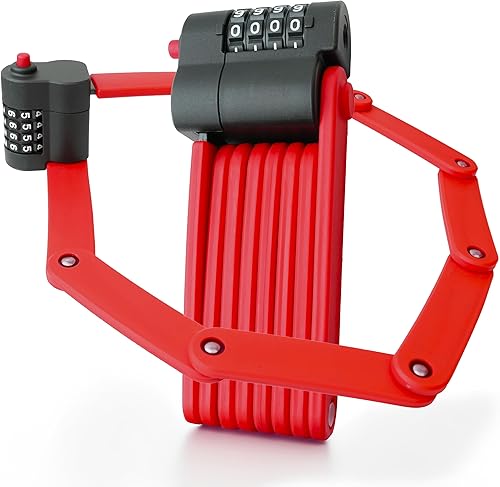 XNITO Cerradura plegable para bicicleta de combinación  Cerradura de bicicleta de acero de aleación endurecido FortiCore de 4 dígitos para
